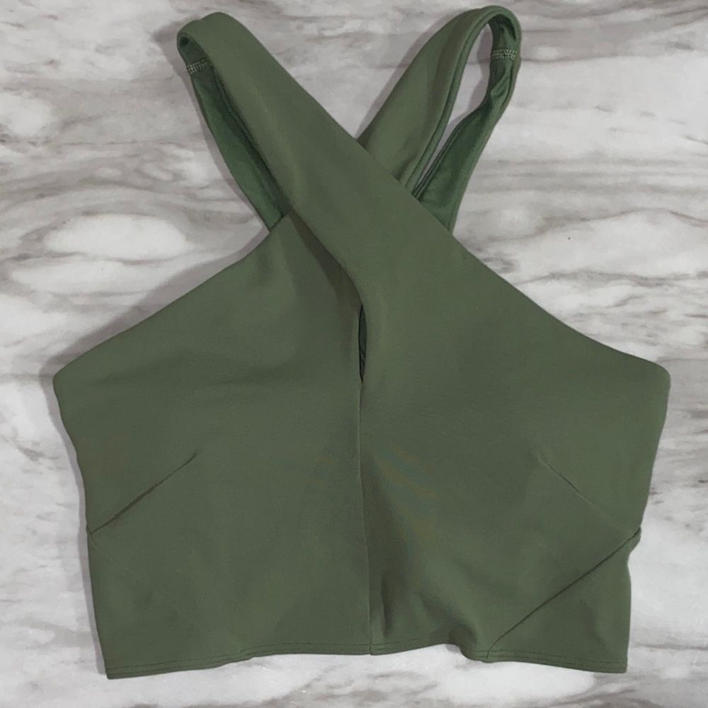 Lululemon Nulu Wrap-Front Longline Bra Green Twill Size 6 Light Support A/B - Picture 5 of 14